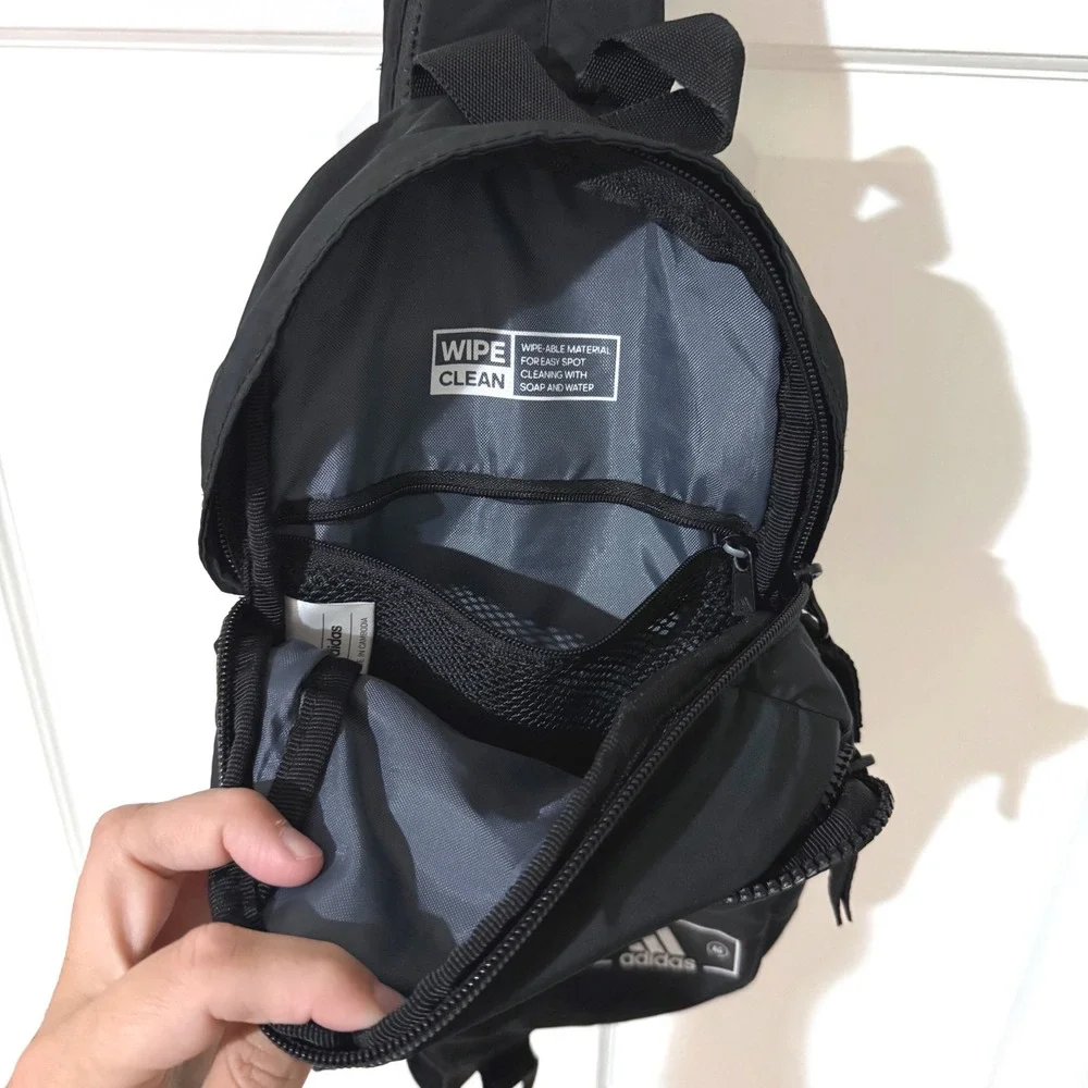 Adidas Black Sling Bag Crossbody Backpack Adjustable Strap Wipe Clean Utility